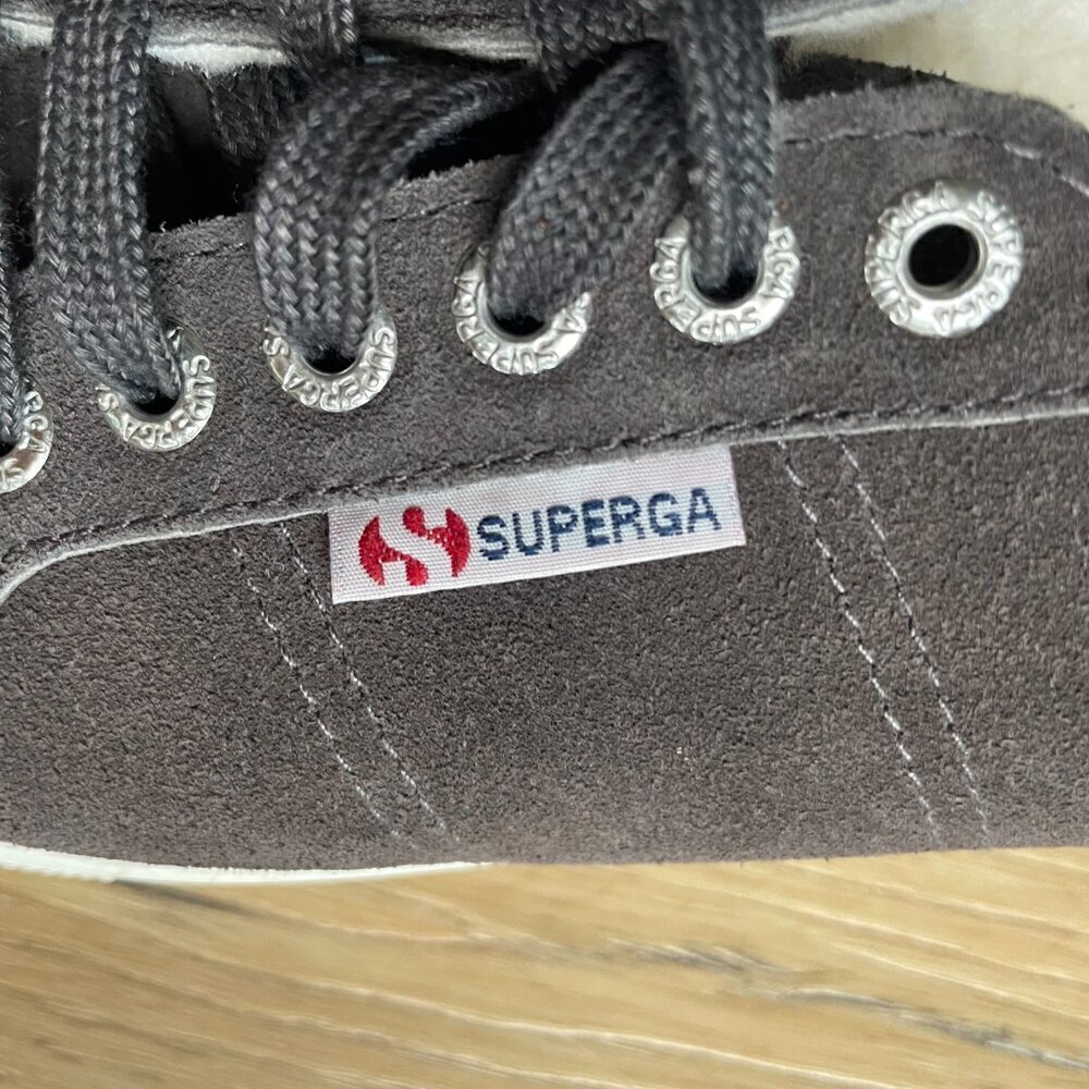 Superga Dark Gray Chunky Rubber White Platform Lace Up Suede Sneakers Size 39/8 - Picture 3 of 7